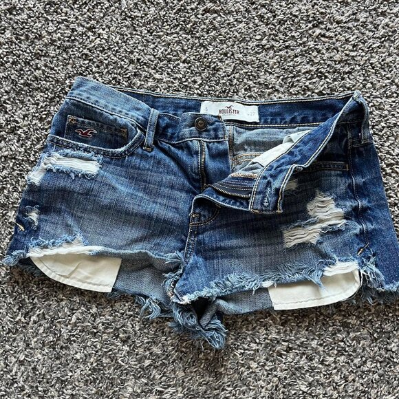 Y2K Babydoll Hollister Blue Denim Shorts Womens 5/27 Frayed Feminine Festival - Picture 2 of 8